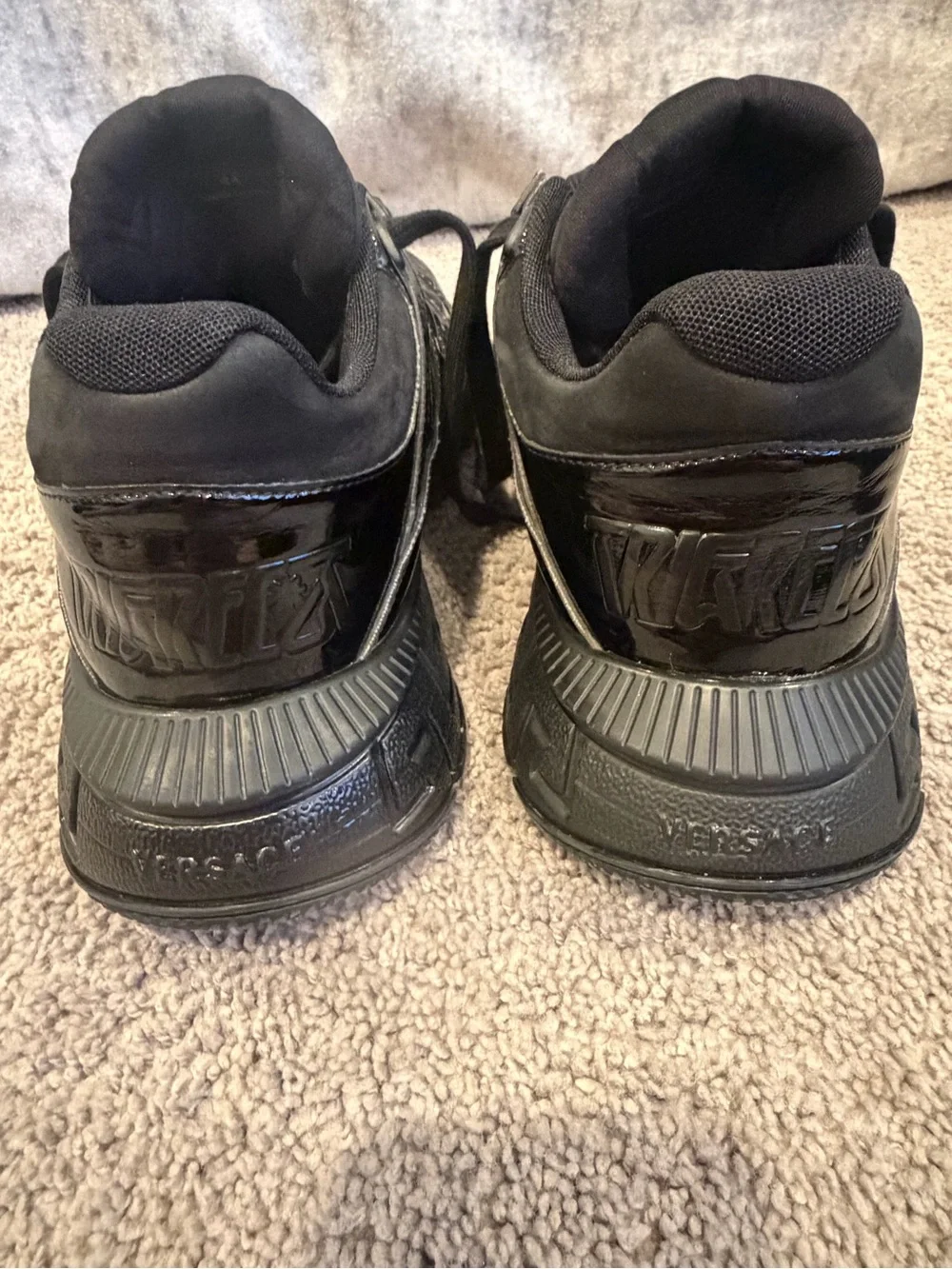 Versace Black Glossy Patent Leather TRIGRECA Sneakers